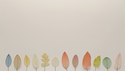 Row of Colorful Decorative Leaves on Beige Background