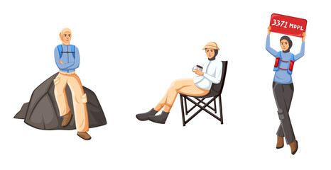 Hijab Hiking Woman Illustration in Various Poses