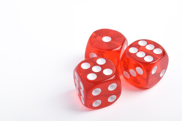 Three red dices isolated on white background