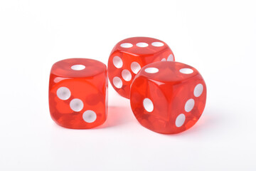 Three red dices isolated on white background