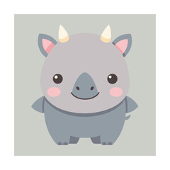 Fototapeta premium Cute cartoon baby rhino standing with small horns rhinoceros