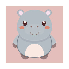 Cute cartoon baby hippopotamus with big eyes and pink cheeks