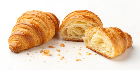 Fototapeta premium Fresh Croissants – Pastry, Breakfast, Bakery, Food, Bread, French, Baked, Delicious, Snack, Morning, Golden, Crisp, Butter
