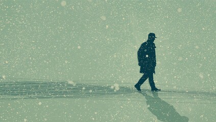 Silhouette of a Man Walking in Snow