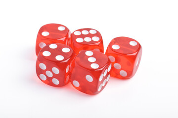 Red dice isolated on white background. Game cubes