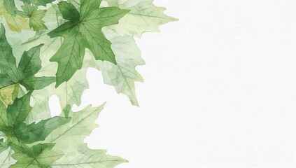 Watercolor Green Maple Leaves on White Background