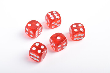 Red dice isolated on white background. Game cubes