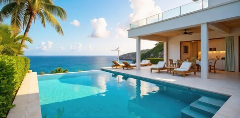Luxury villa holiday home with private pool, spacious terrace, and breathtaking ocean views Perfect for a relaxing getaway or family vacation , terrace, architecture, tropical