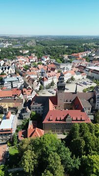 aerial view of the city zeitz in thuringia east germany vertical 4k