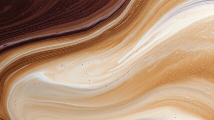 Abstract close-up of a liquid substance. the substance appears to be a combination of brown and white colors, with the brown on the top left corner and the white on the bottom right corner.
