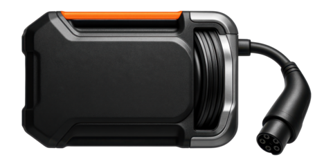 Portable electric vehicle charger with a rugged case and retractable power cord