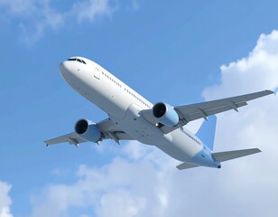 Airplane in flight with blue sky.