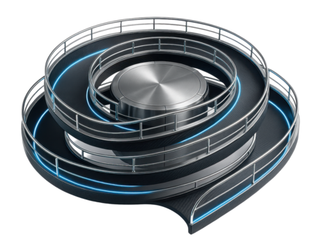 Turbine interchange featuring spiral ramps and central circular core