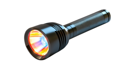 A powerful flashlight emits colorful light, perfect for illumination during camping trips and nighttime activities