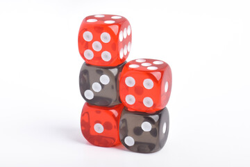 Black and red dices isolated on white background