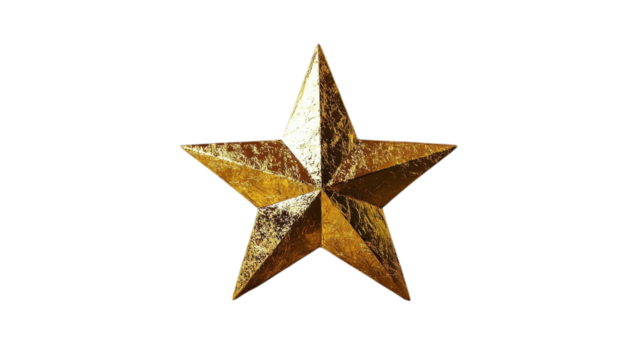 Golden star decoration with sharp edges and shiny texture, perfect for festive occasions or artistic displays