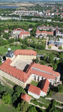 aerial view of the castle in zeitz, thuringia east germany vertical 4k