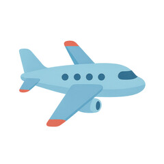 Photo of a stylized blue airplane with orange accents, depicted in a cartoonish illustration style, isolated on a clean transparent background, symbolizing air travel and adventure