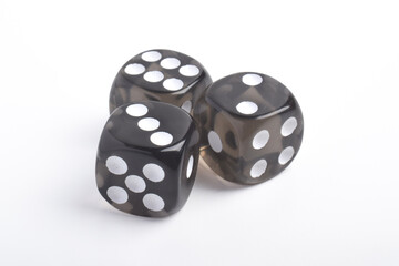 Three black dices isolated on white background