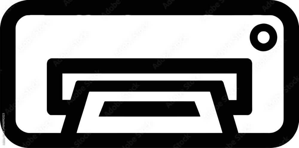 Poster a simple black and white icon of a printer with paper coming out and a power button on the top right