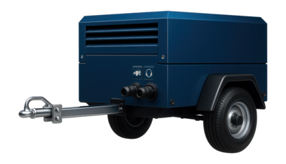 Portable diesel compressor with a foldable tow bar and corrosion-resistant paint for offshore drilling platforms.
