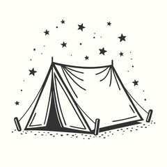 Hand Drawn Tent with Stars on a White Background Design