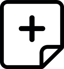 Obraz premium A black and white icon of a document with a folded corner and a plus sign in the center of the document