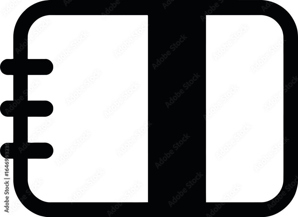 Poster a simple black and white illustration of a closed notebook with a spiral binding on the side