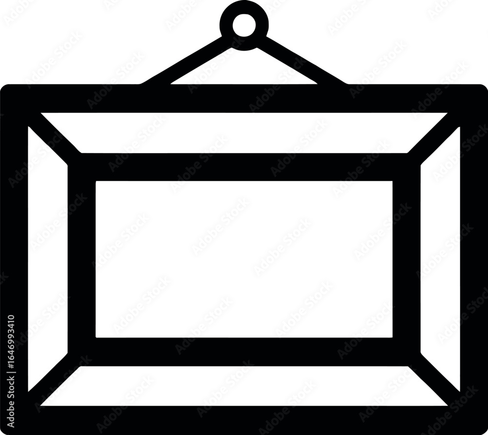 Aufkleber a simple black and white illustration of a rectangular picture frame hanging from a string on a wall