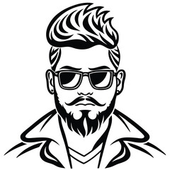 Fototapeta premium Isolated Man with Modern Hairstyle, Beard, Mustache, and Glasses, on White