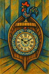 Obraz premium Rooster Clock with Wooden Frame