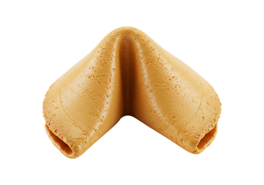 Golden brown fortune cookie isolated against transparent backdrop prediction dessert