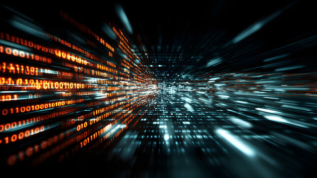 The concept of cyber global communication and coding along with a graphic creating a vision of high speed data transfer to demonstrate agile digital transformation and disruptive innovations: Stocks