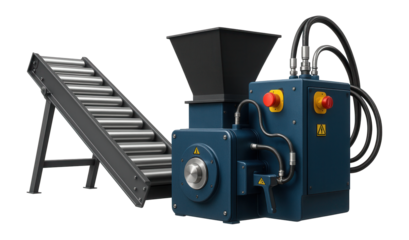 Horizontal briquetting press with a conveyor feed system for handling large volumes of wood dust in a sawmill