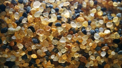 Close-up view of multicolored pebbles on beach. Neural network AI generated