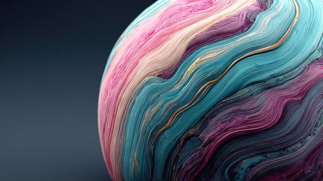 Abstract sphere with swirling pastel and gold hues