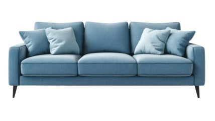 Stylish blue sofa with soft pillows designed for enhancing comfort in modern living spaces and inviting relaxation