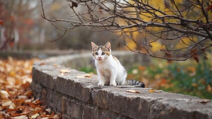 Kitten in autumn park
