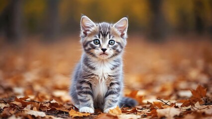 Kitten in autumn park