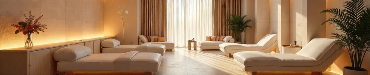 Serene Spa Interior Modern Furniture, Calming Decor, Luxurious Esthetic Treatment Ready