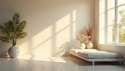 Serene Minimalist Interior Ethereal Lighting & Peaceful Atmosphere, Perfect for Home Decor, Wellness, and Spiritual Content