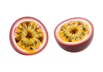 Passion fruit halves close up delicious tropical fruit