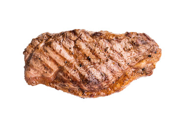 Grilled Striploin steak, New York strip beef meat steak isolated on white background