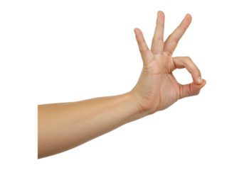 Human arm and hand showing okay sign isolated on transparent and transparent background
