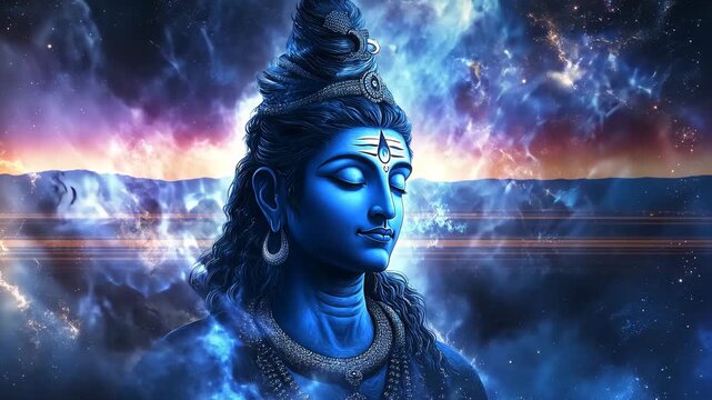 Lord Shiva in Cosmic Meditation with Color Aura