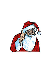 Happy Santa Claus (Father Christmas) winks and raises his index finger
