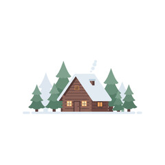 Fototapeta premium Cozy Snow-Covered Log Cabin in Winter Forest