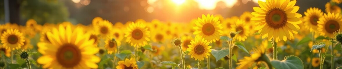 Obraz premium Vibrant sunflowers burst forth amidst a field of wildflowers, bathed in golden sunlight A breathtaking display of summer's bounty and natural beauty , orange, botany, wildflower meadow