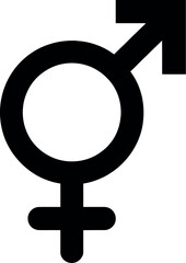 A black symbol combining male and female signs in a single glyph on a white background display image