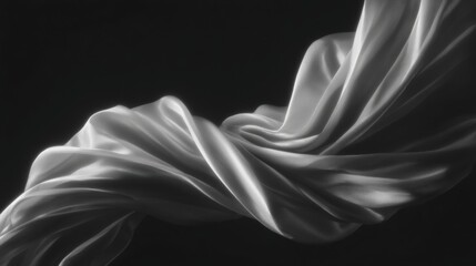 Fototapeta premium Black and white photograph of a fabric that is flowing in the wind. the fabric appears to be made of a silky, silky material and has a smooth texture.